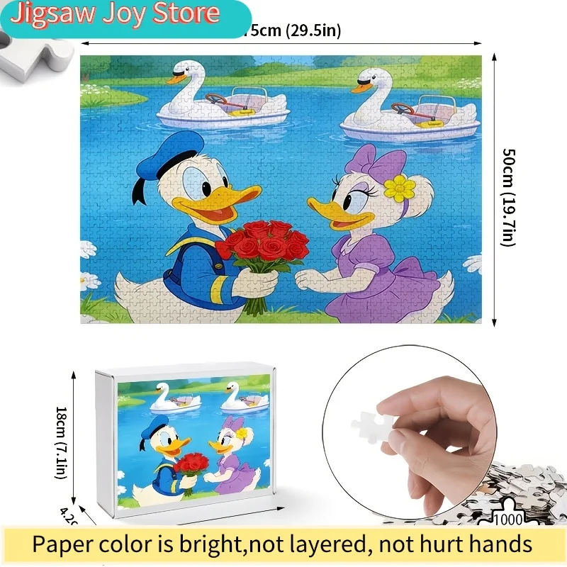 2D Flat, 1000pcs Disney Donald & Daisy Duck Puzzle - Sailor Donald & Purple Daisy Valentine' Lake Scene, Frameless Wall Pictur