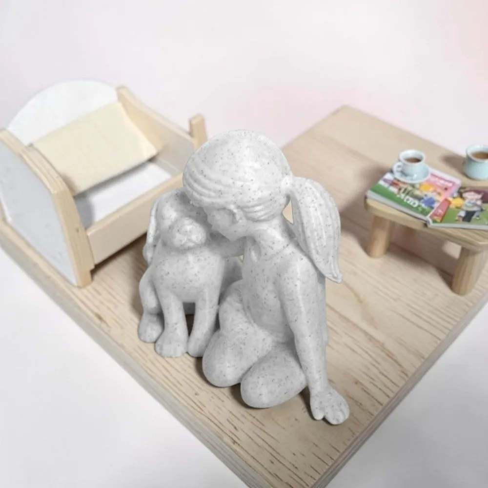 Unique 3D Printed Girl And Dog Statues Creative Cute Nordic-Style Ornaments Decoration Desktop Dog Figurine Desktop Use