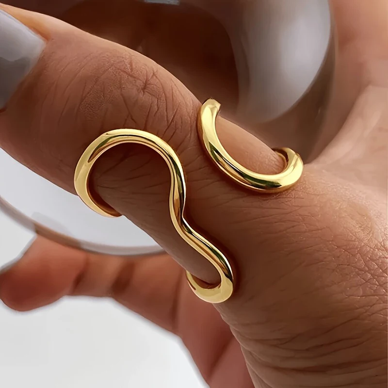 Huitan Einfacher offener Ring aus Metall für Damen, verstellbarer Fingerschmuck, silberfarben/goldfarben, Accessoires für den Alltag