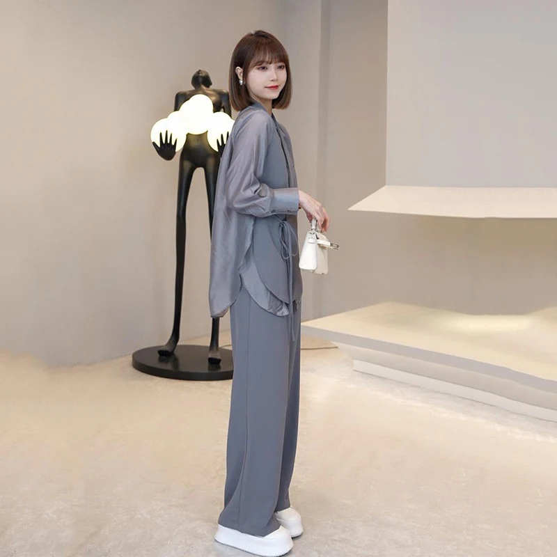 2023 New Summer Fashion Suit Style Jacket Tops + Long Pants Women's Two-Piece Casual Elegant Middle-aged Slim Female Sets E798