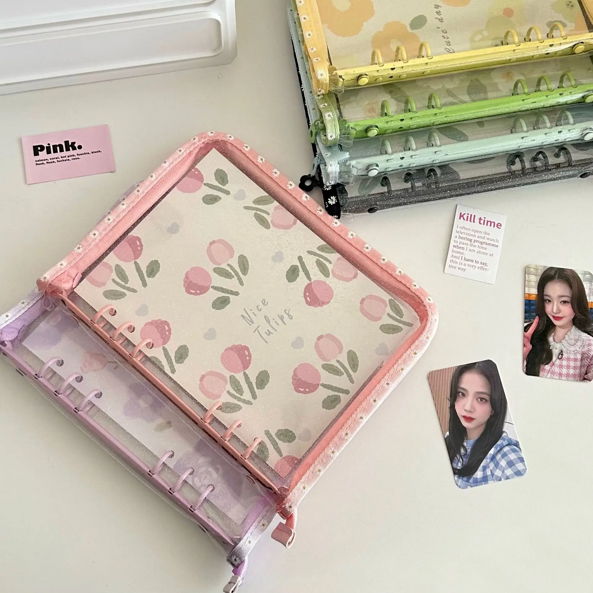 Korean INS Transparent PVC Soft Shell A5 Loose-Leaf Small Daisy zipper Bag Edge Hand Ledger Album Student Diary  Stationery