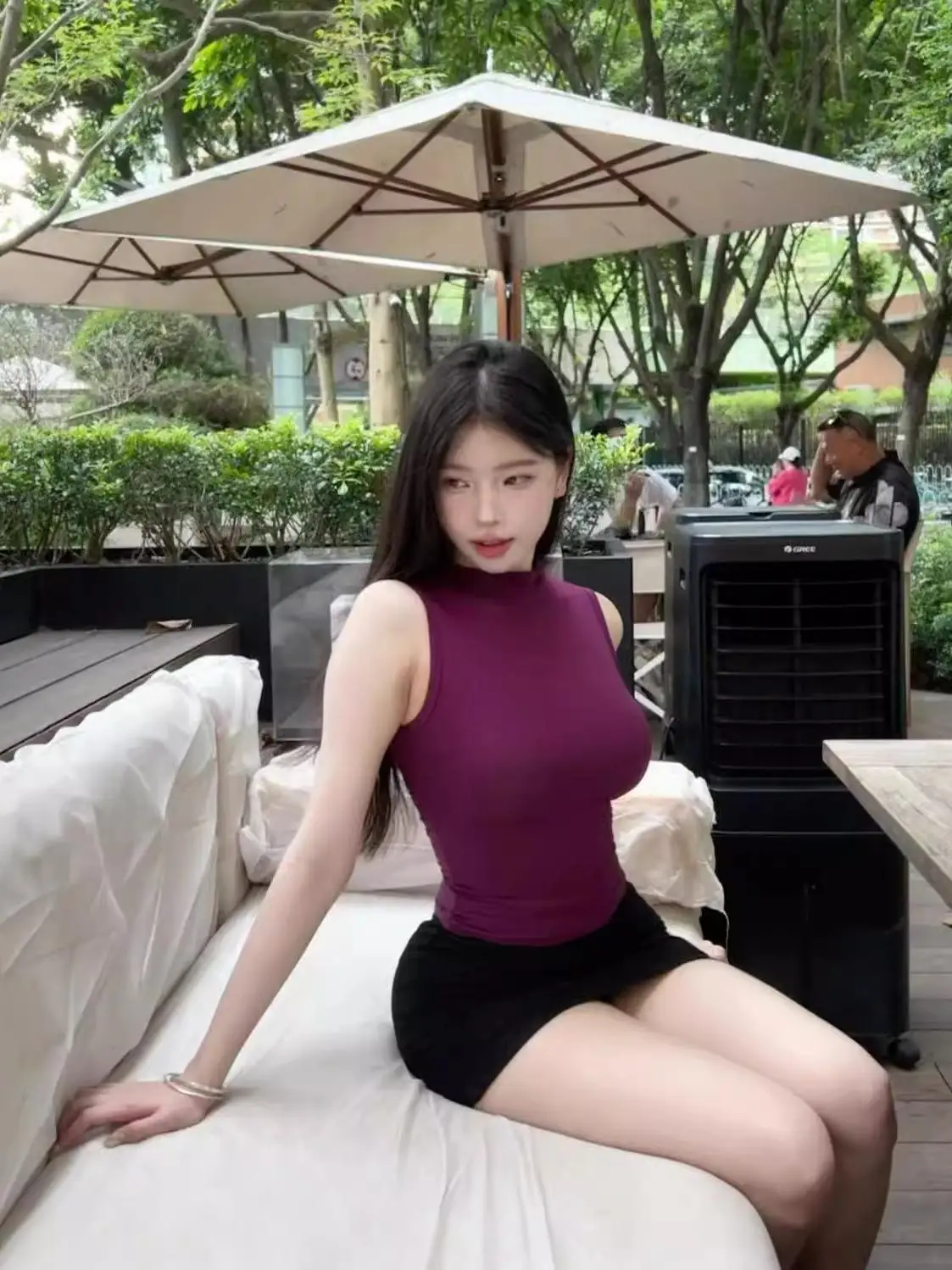 Sexy ort Svel Vest Dames Hoge Kraag Paars oulder Bared Zomer Bovenkleding Slim Fit Trendy Top Katoenmix Stof