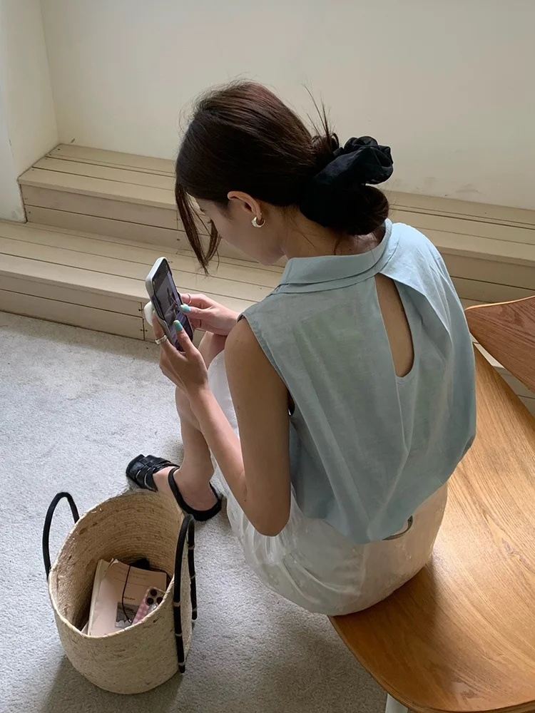 

Женский летний топ Ele Svel 2024 свободного кроя с воротником, модный жилет-безрукавка, другие/другие модели