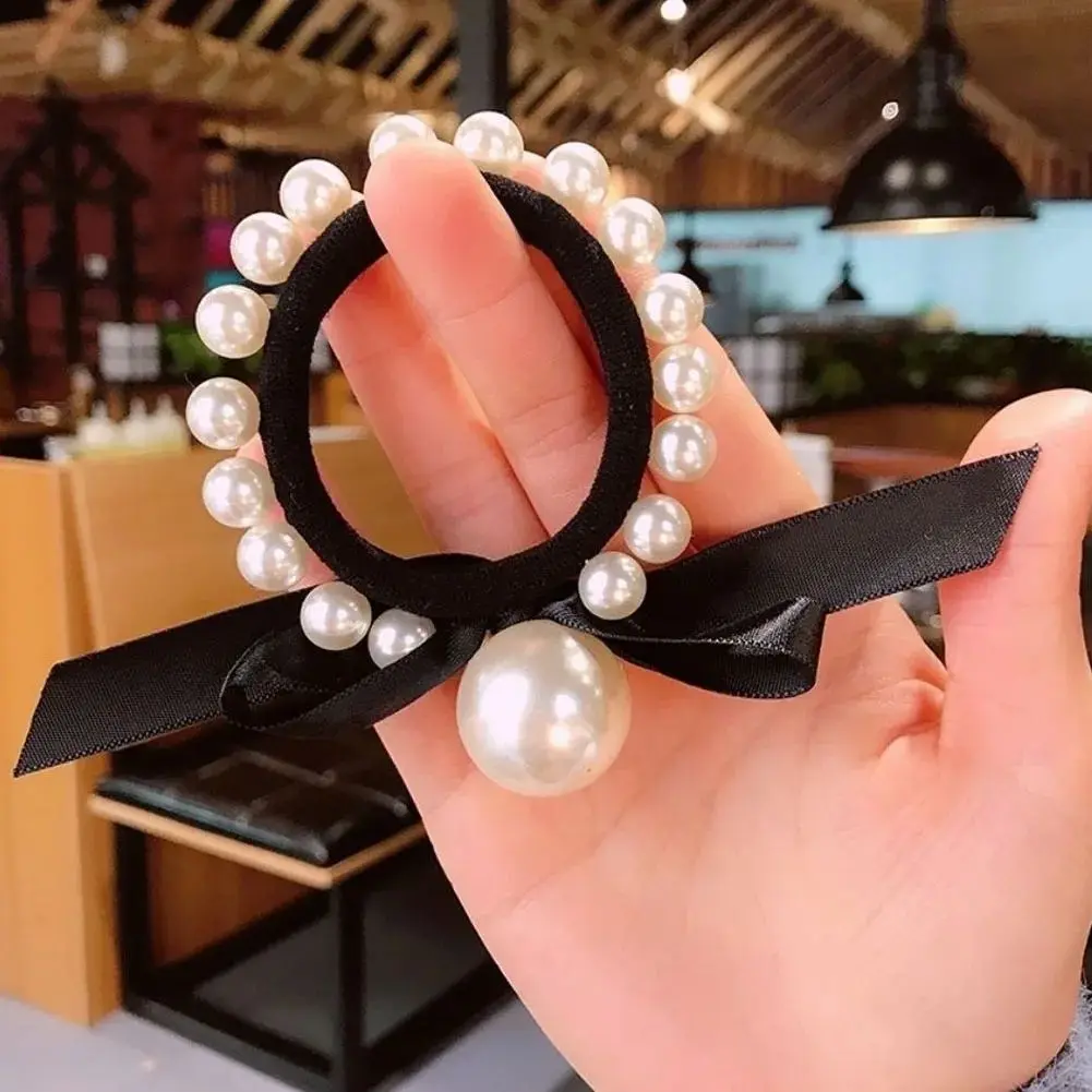 

2024 Fashion Woman Big Pearl Hair Ties Korean Style Hairband Scrunchies Girls Ponytail Holders Rubber Band Hair Accessories