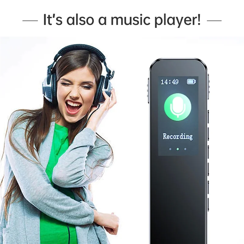 64GB Digital Voice Recorder Noise Reduction Record Payback MP3 Music Player Activated Record 1536KBPS HD Recording Kit