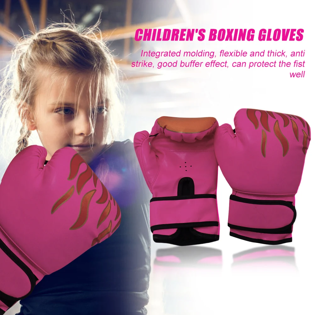 Guantes de combate para entrenamiento de boxeo, guantes transpirables con llamas para Karate y Sparring para niños, accesorios de entrenamiento efectivos, 2 uds.