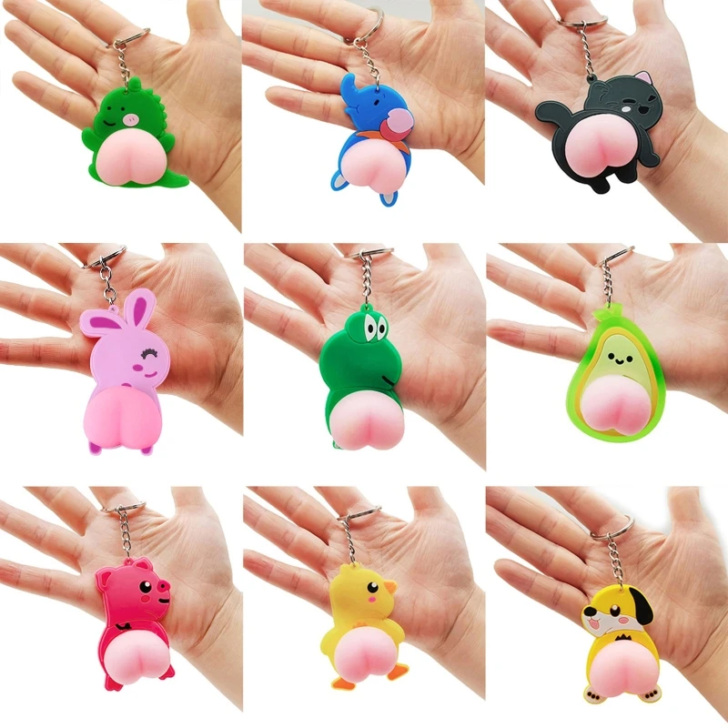 

Sensory Squeeze Butt Keyring Fidget Soft Pinch Mini Cartoon Animal for Doll Interactive Toy for Men Women Relaxation Anx