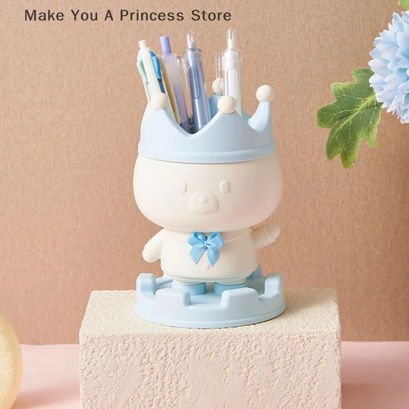 Crown Piglet Cosmetic Brush Storage Box Desktop Makeup Brushes Holder Large Capacity Eyebrow Pencil Cosmetics Tools Organizer