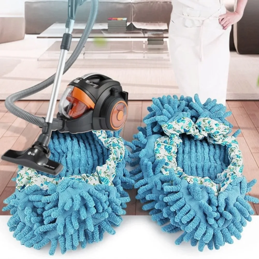 One Size Blue Floor Cleaning Mop Chenille 30*12cm Mop Slippers Cleaning Shoes for Office