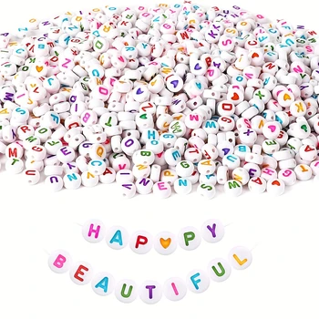 아크릴 무작위 문자 알파벳 비즈, 라운드 플랫 스퀘어 컬러 캐릭터, 팔찌 M용 스페이서 비즈 재료, 100 개, 500 개, 1000 개