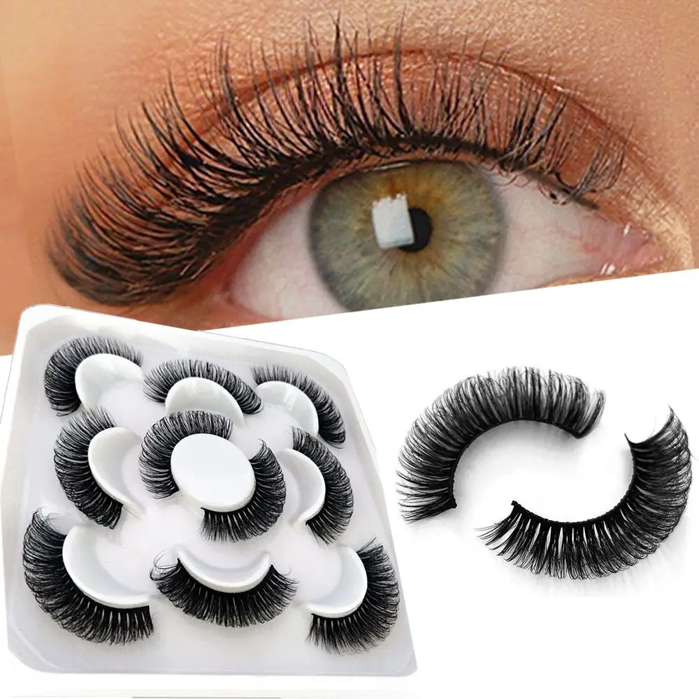 

SKONHED 5Pairs D Curl Fluffy 3D Mink Eyelashes Short Lashes Eyelash Extension Mix Style Handmade Cruelty-free