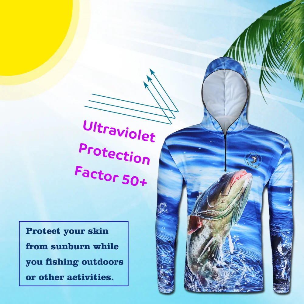 3D Print Ultra-Light Summer Fishing Hoodies Quick Dry Sun Protection Fishing Hooded Shirts for Men & Women  FT0071-2