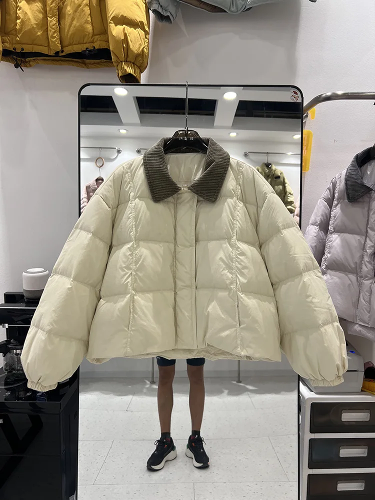 سترة قصيرة عصرية ذات ياقة طية صدر السترة سميكة من ريش البط الأبيض للنساء للشتاء بألوان جديدة تحجب سترة قصيرة بنمط أسفل #2