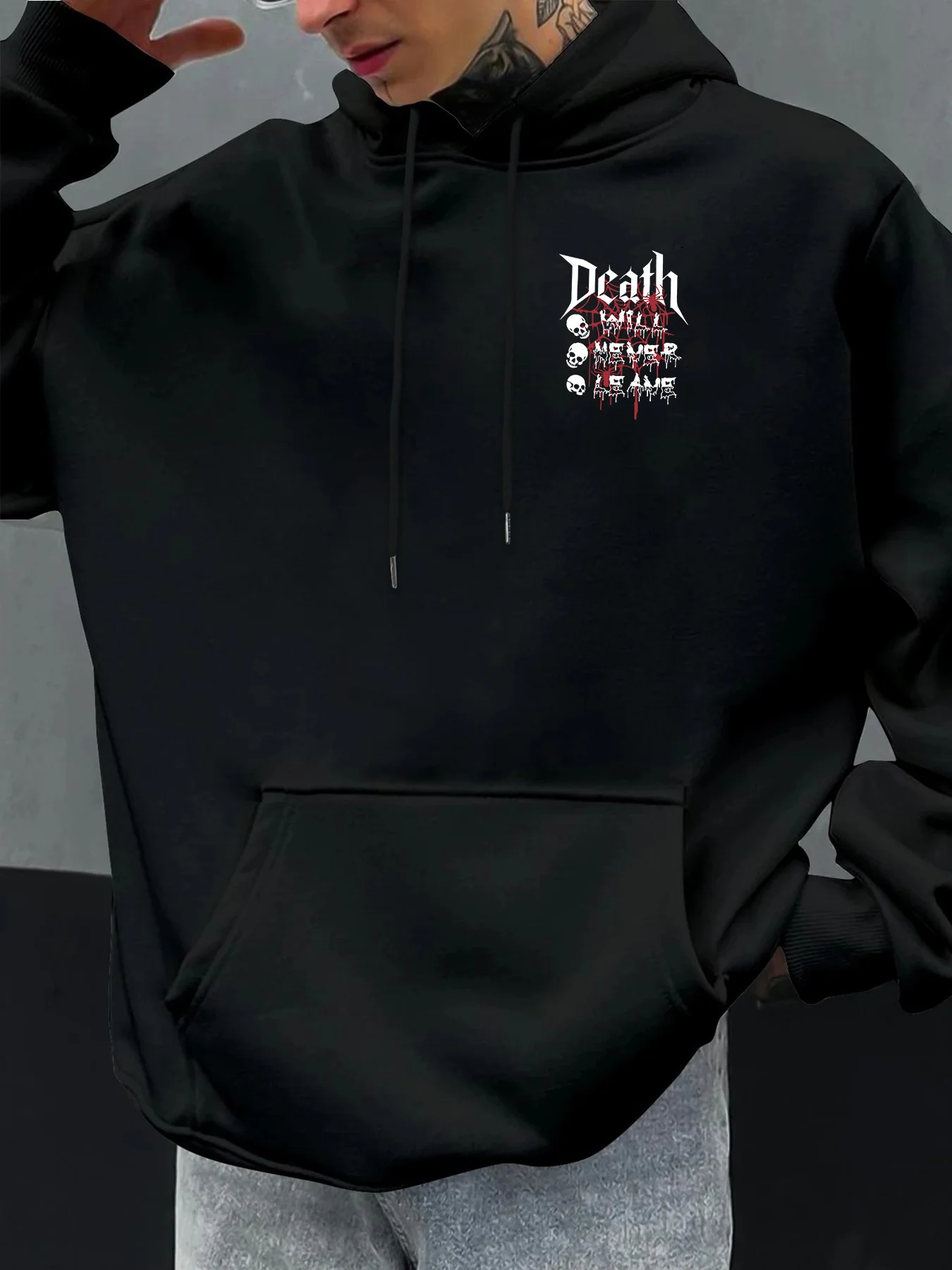 Men's Autumn/Winter Hooded Sweatshirt – Street-Style Retro Design with Stacked Skull Print and Skin-Friendly Fabric Feel Hoodie