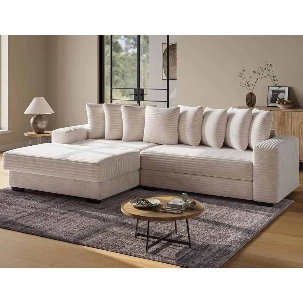 

Modular Sectional Sofa, L Shaped Couch with Chaise Lounge, Fluffy Corduroy Cloud Couch with Deep Seat for Living Room (Beige)