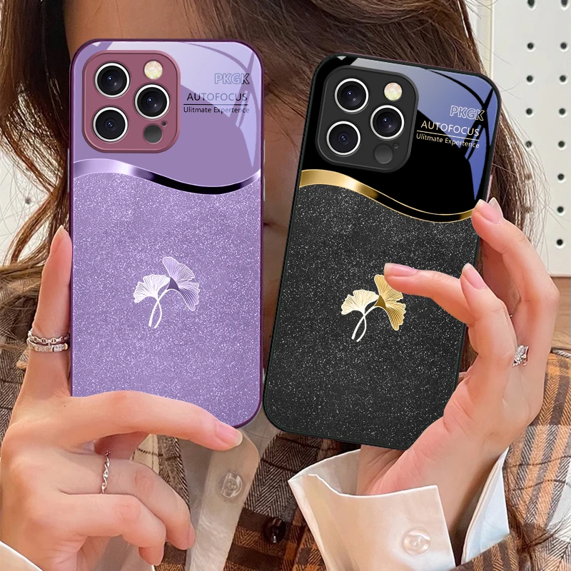 

Pink gradient ginkgo For iPhone 16 E 15 14 13 Plus 12 mini 11 Pro Max XR Xs Max 16E X 7 8 6 6S 2022 Tempered Glass Phone Case