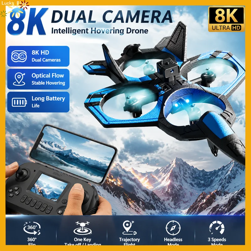 New Upgrade V46 Pro Glider Flying Helicopter With Screen 8k Hd Rc Aircraft Remote Control Foam Fighter Airplane Toy For Gifts