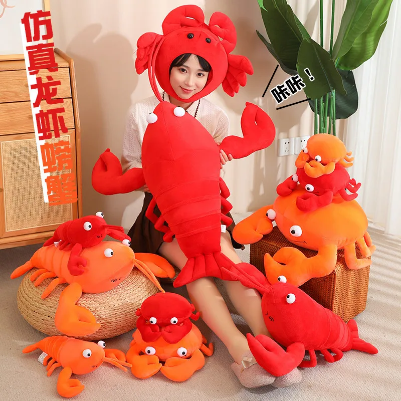 

Небрендированная реалистичная плюшевая игрушка-краб/лобстер, мягкая, большая, в виде подушки для сна, головной убор/шапка-реквизит для детей и взрослых, для домашнего декора
