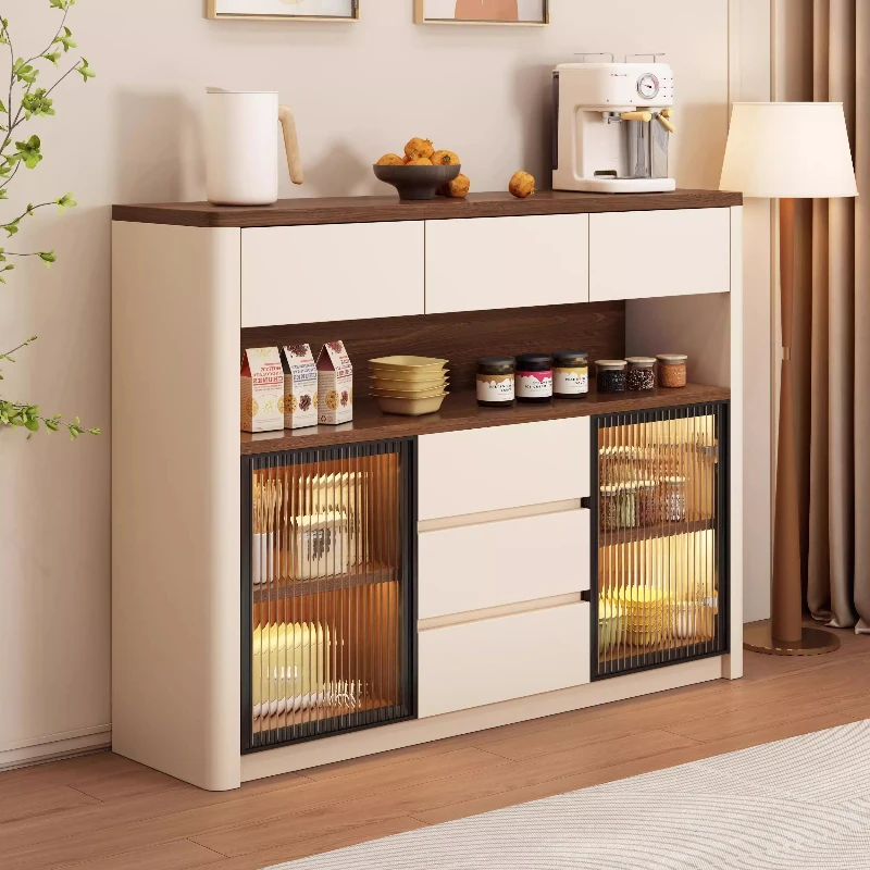 French Mid-century Showcase Cabinets Kitchen Sideboard Storage Locker Glass Door Display Cabinet Home Living Room Furniture