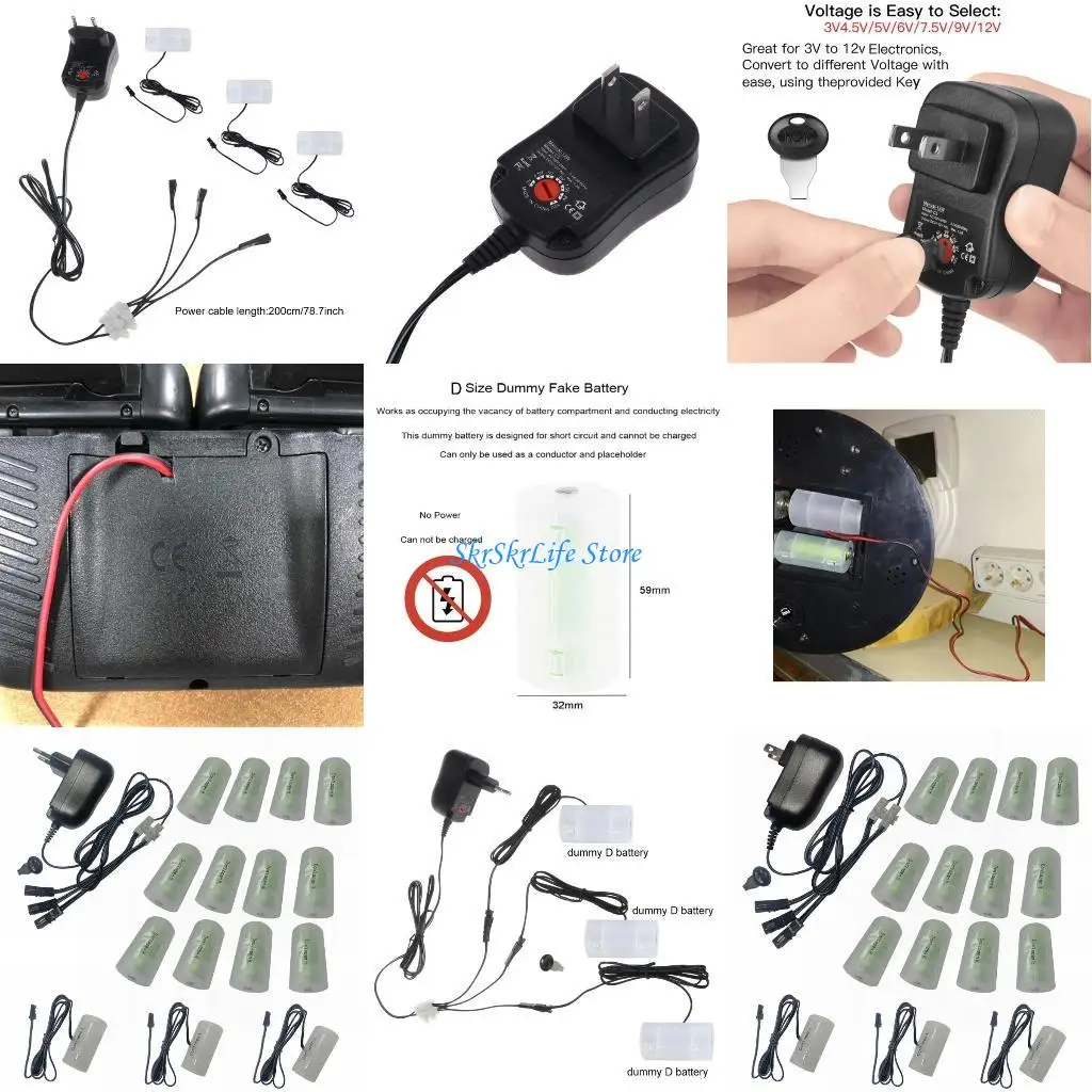 E65E 3 فولت-12 فولت قابل للتعديل 3 في 1 LR20 D مزيل البطارية كابل موائم مصدر تيار سلك استبدال لبطارية 2-8x1.5 فولت LR20 D #1
