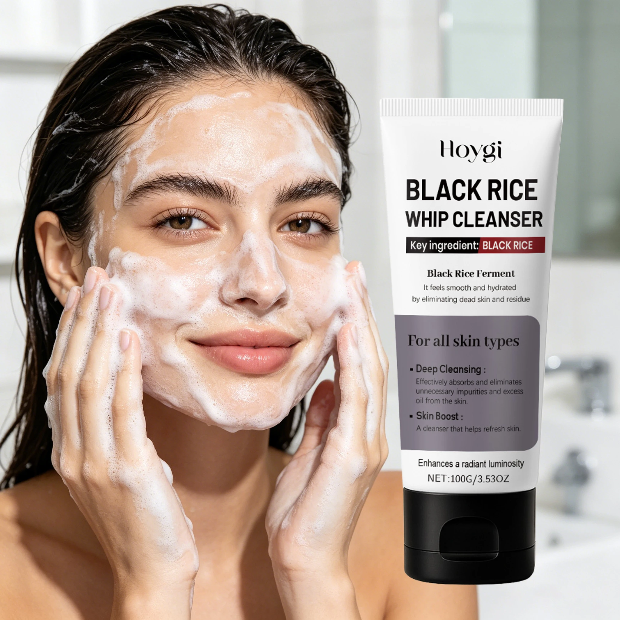 Black Rice Whip Cleanser Niacinamide Non-stripping Deep Pore Cleansing Glow-Boosting Foam Cleanser For Glowing Glass Skin