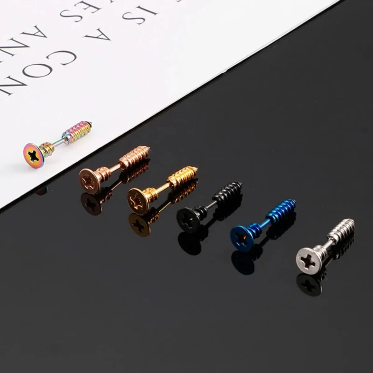 2Pcs Women Men Earrings Stainless Steel Piercing Nail Screw Stud Earrings Punk Rock Helix Ear Piercings Spiral Jewelry