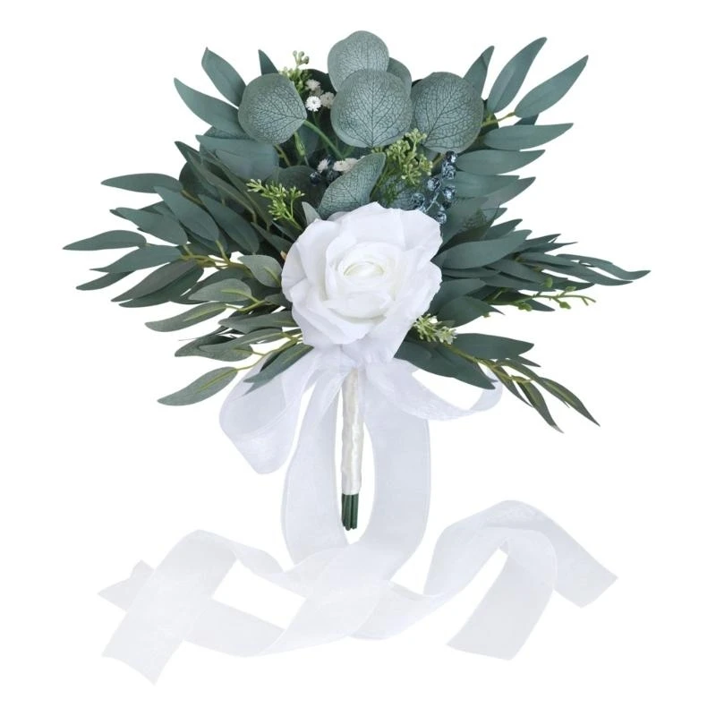 

Artificial Flower Bouquet Simulation White Rose Handheld Flowers Ornament Supplies for Wedding Engagement Ceremony 15UB