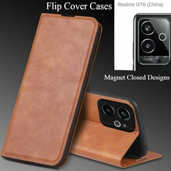 Realme GT6 (China) Leather Case Retro Skin Book Flip Magnetic AUTO Closed Full 360 Cover For Realme GT 6 China Funda Phone Bags