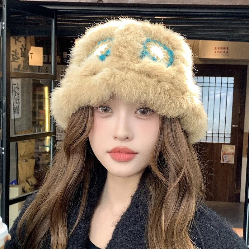 Cute Hat Women Autumn And Winter New Warm Joker Small Plush Ear Cap Fuzzy Wool Hat