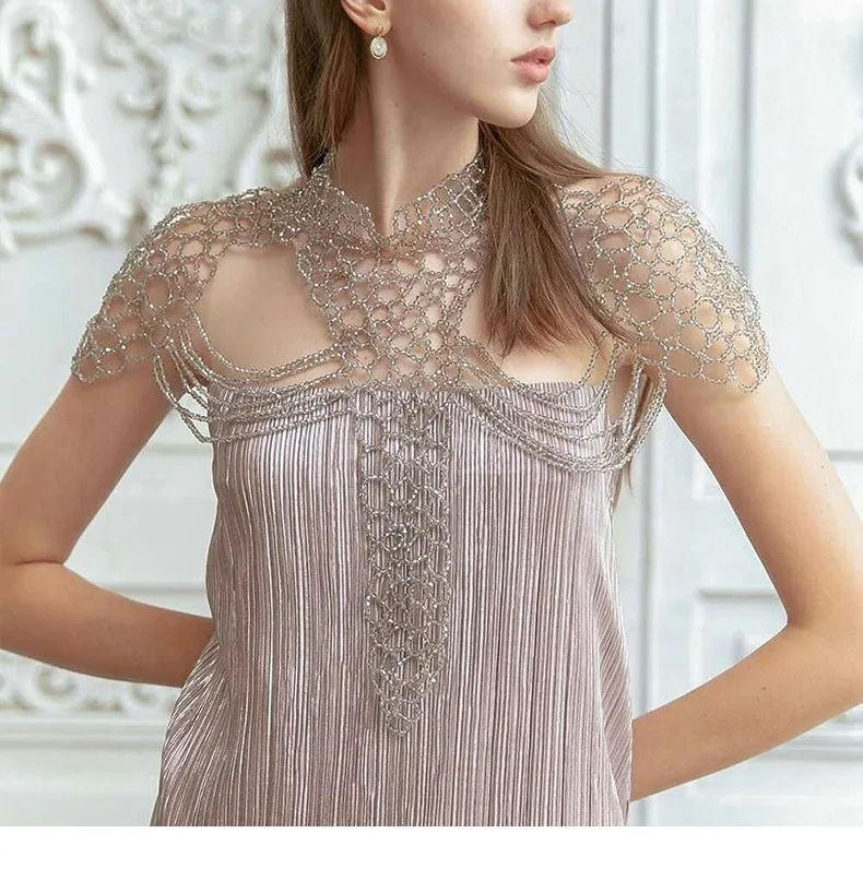 

European Style Wedding Dress Diamond Collar Pearl Weaved Shawl Unique Small Audience Jewelry Fashionable Bridal Accessory