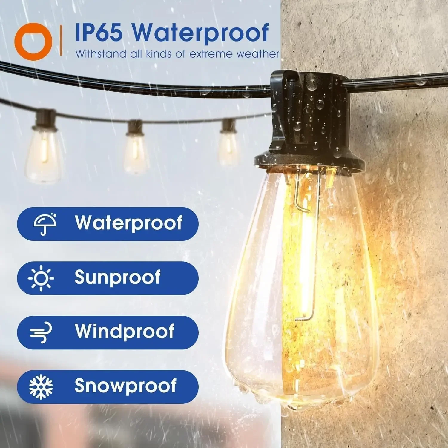 Outdoor String LED Patio Lights Outside Waterproof Light Dimmable ST38 Shatterproof Bulb for Backyard Yard Xmas Party Decor