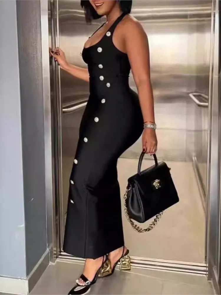 Summer Backless Sexy Dress For Women Sleeveless Skinny Package Hip Long Dress Elegant Slim Club Black Party Dresses Femme