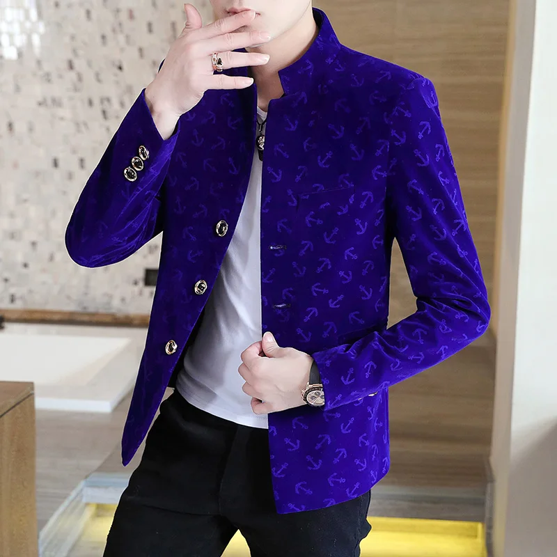 

Мужской пиджак Slim Fit с воротником-стойкой, модный молодежный корейский стиль, весенне-осенняя верхняя одежда для студентов, повседневная одежда