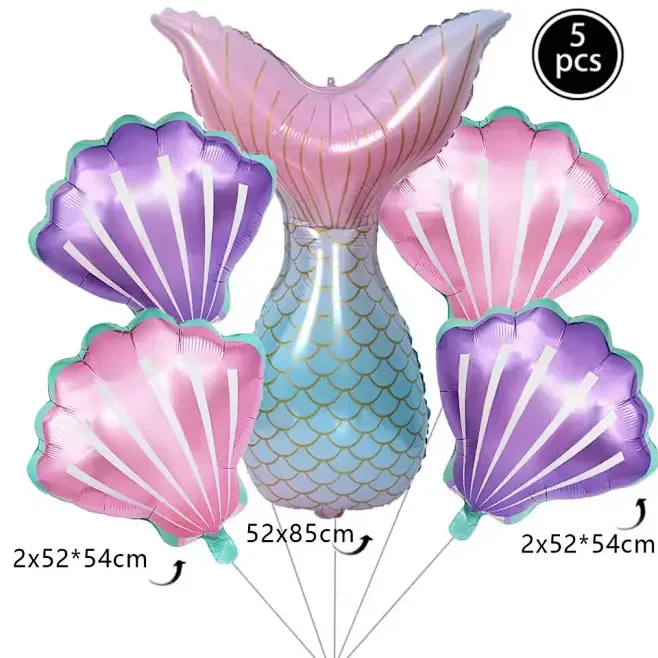 5 teile/satz Meerjungfrau Schwanz Muscheln Luftballons Unter die Tiefsee Meerjungfrau Thema Party Dekorationen Baby Dusche Mädchen Geburtstag Party Gefälligkeiten – Detail 5