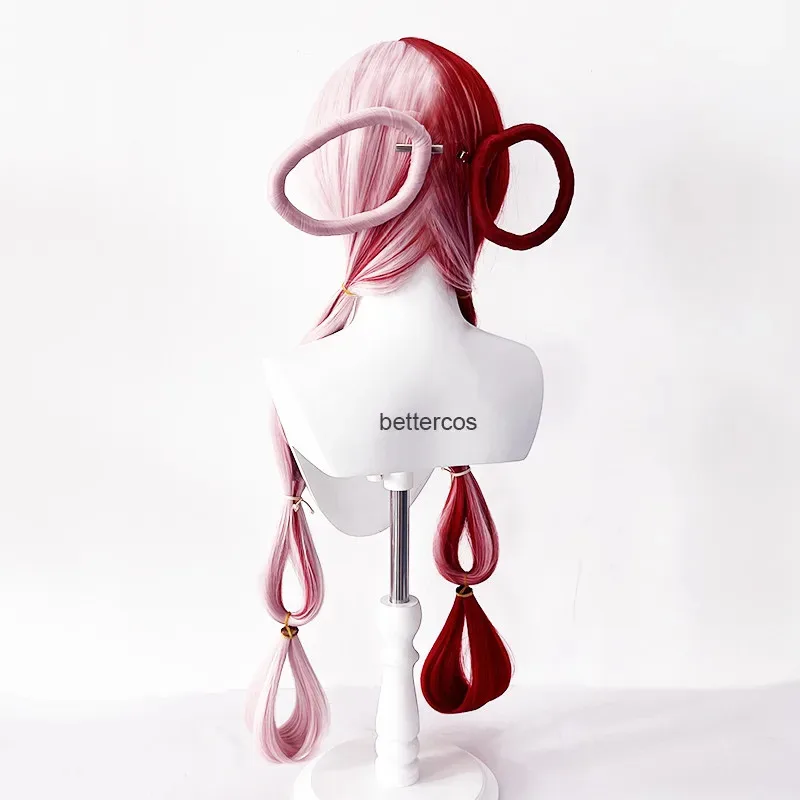 SS23Uta Anime Uta rojo rosa pelo resistente al calor accesorios para auriculares de Halloween mujer chica Cosplay + gorro de peluca