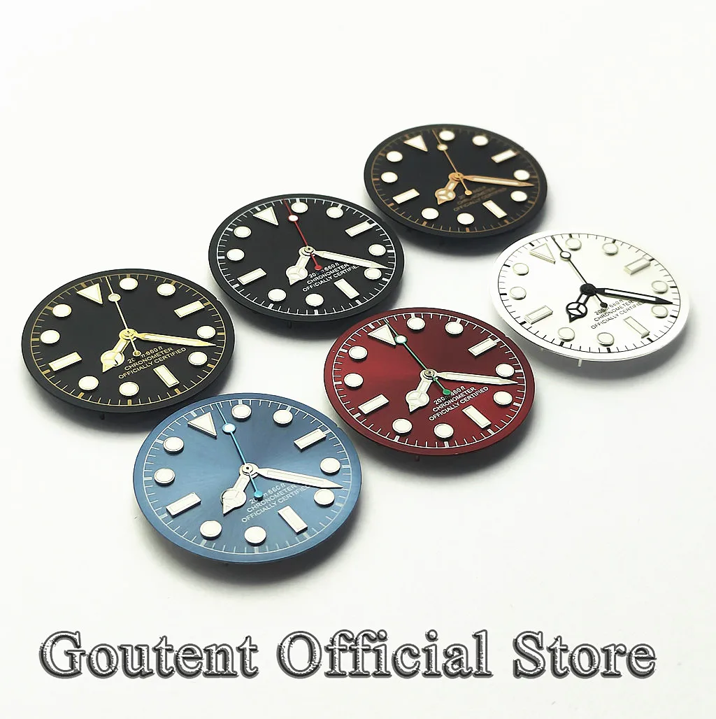 Goutent 28.5mm Sterile Diver Chronometer Watch Dial+hands Multi Color Fit NH35 Miyota ETA Watch Mod Replacement Parts