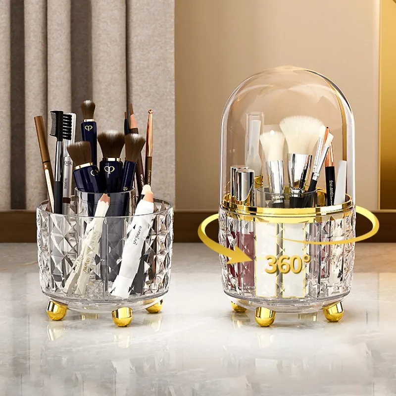 

360° Rotating Makeup Brush Holder With Lid Luxury Organizer for Cosmetics Lipstick Eyebrow Pencil Holder Eye Shadow Storage Box