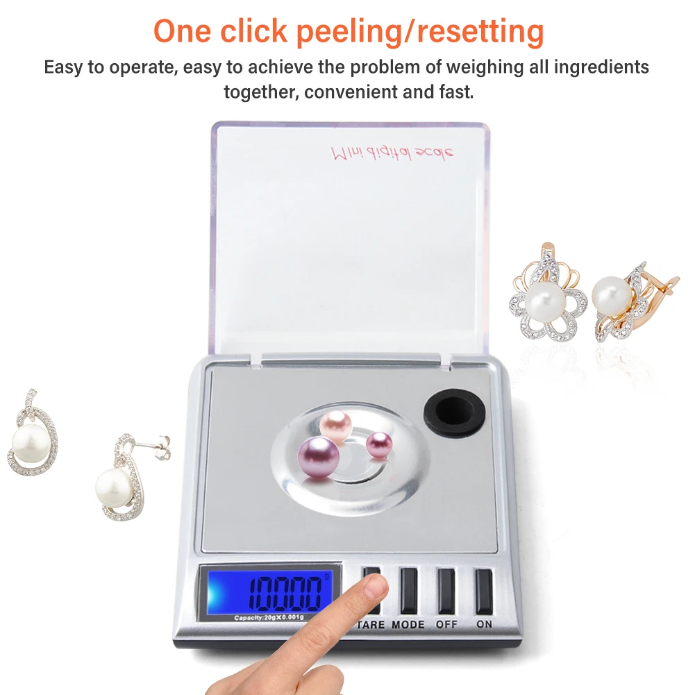 10g 20gx0.001 Mini Digital Pocket Jewelry Scale High Precision Diamond Gem Scales Electronic Balance Standard Weights Included