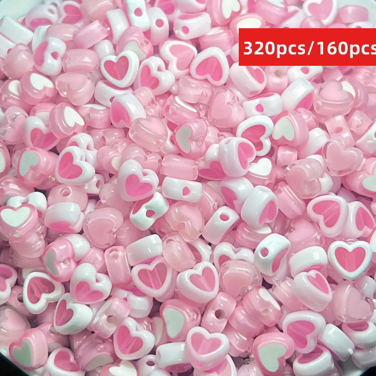 8mm 320pcs/160pcs Pink Peach Heart Style Valentine's Day Color Scheme Beads For Jewelry Making DIY Couple Bracelet Necklace