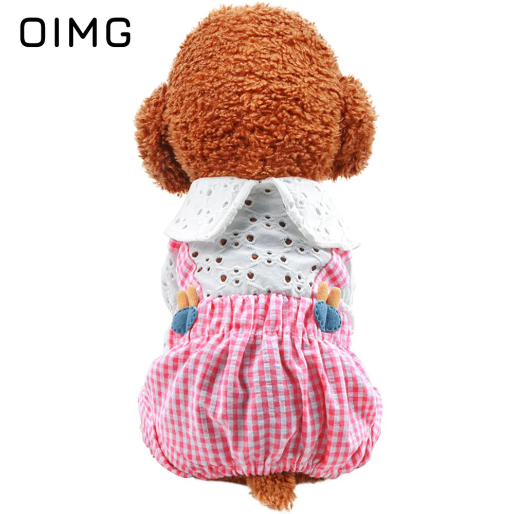 

OIMG Rabbit Checked Rompers Pet Clothes Spring Summer Dog Cat Cute Short Sleeve Comfortable Casual Bichon Teddy Poodle Jumpsuits