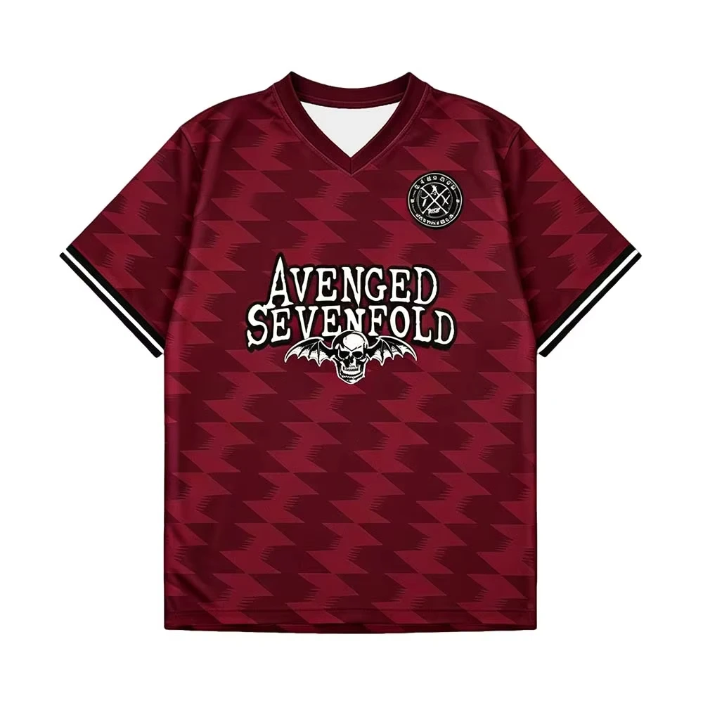 Avenged Sevenfold Football Tees V-neck Summer Short Sleeve Male T-shirt Jersey Streetwear Unisex Casual Fashion Print Merch Top