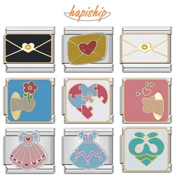 Hapiship 2024 Heart Skirt Envelope Flower Lemon Charm Italian Links Fit 9mm Stainless Steel Bracelet Making DIY Jewelry DJ1095-A