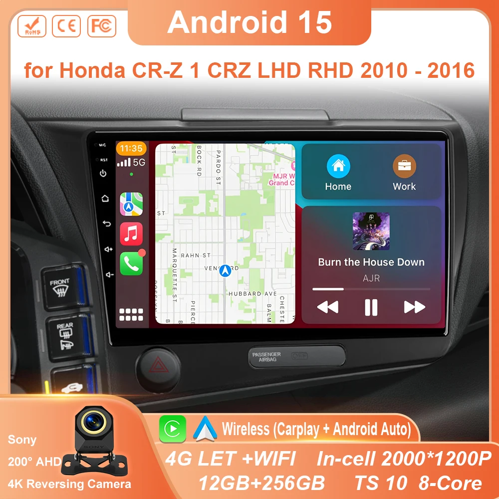Left Right Hand Drive Radio Multimedia Player for Honda CR-Z 1 CRZ LHD RHD 2010 - 2016 GPS Android Car WIFI 4G Carplay Head Unit