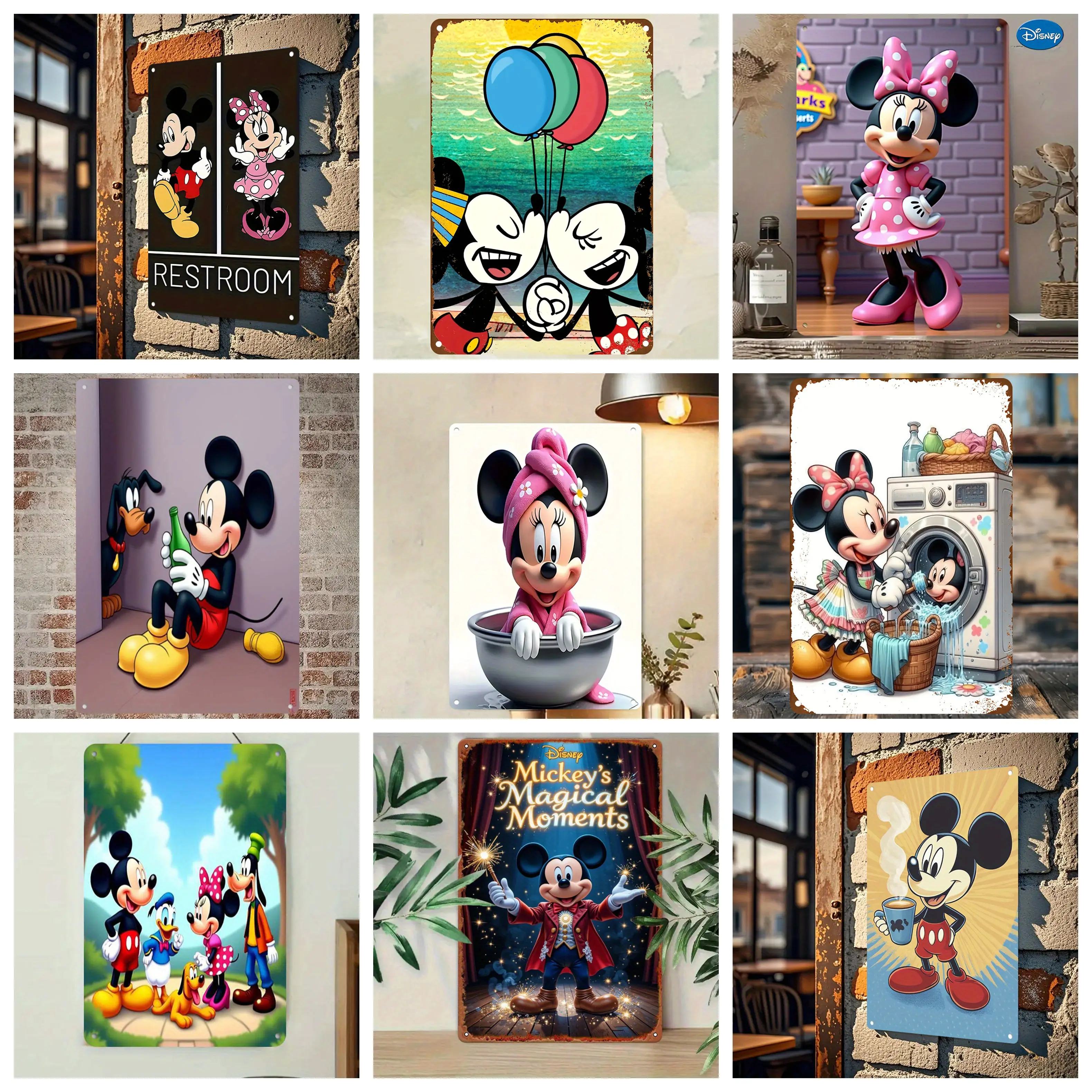 

Miniso Mickey & Minnie Daily Scenes Collection Retro Vintage Tin Sign Poster Decorative Plaque Metal Plate Wall Decor