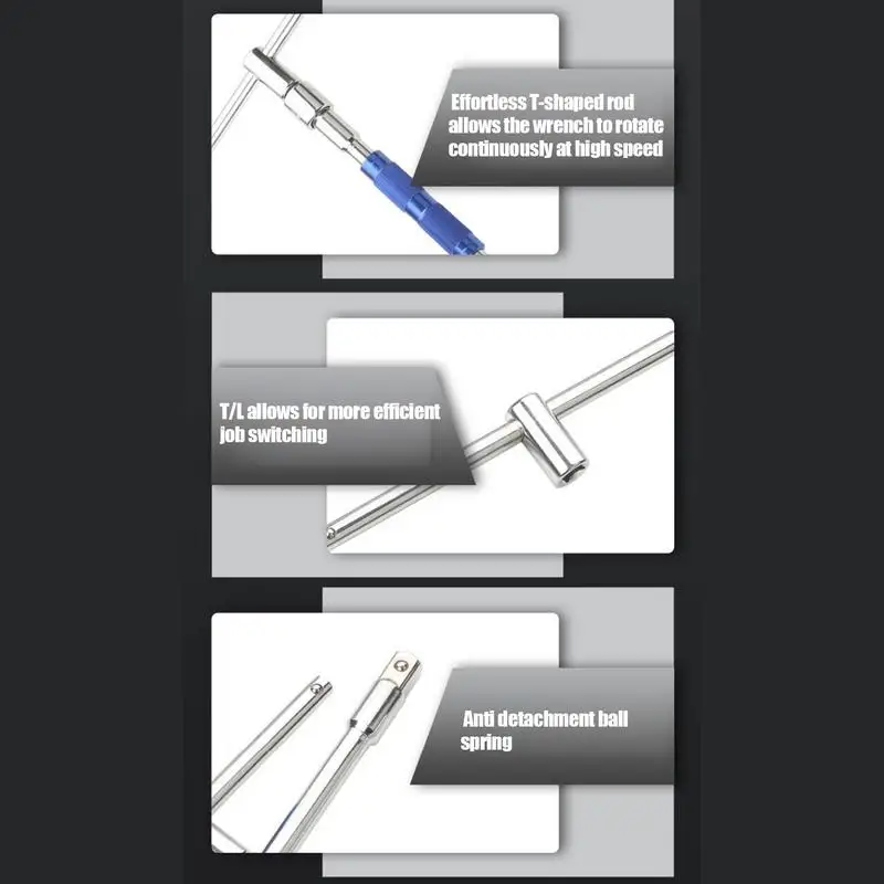 T Handle Wrench Detachable Speedy Wrench With 360-Degree Rotation Fit 1/2 And 3/8 Inch Drive High-Strength Wrench Tool With Long