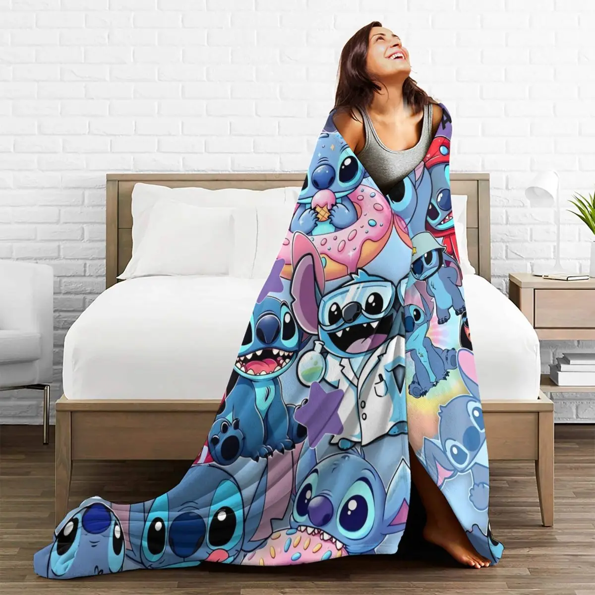 Anime  Stitch Christmas Blankets Soft Warm Funny Plush Throw Blanket For Couch Chair Sofa Bed Picnic Flannel Bedspread Bed Cover