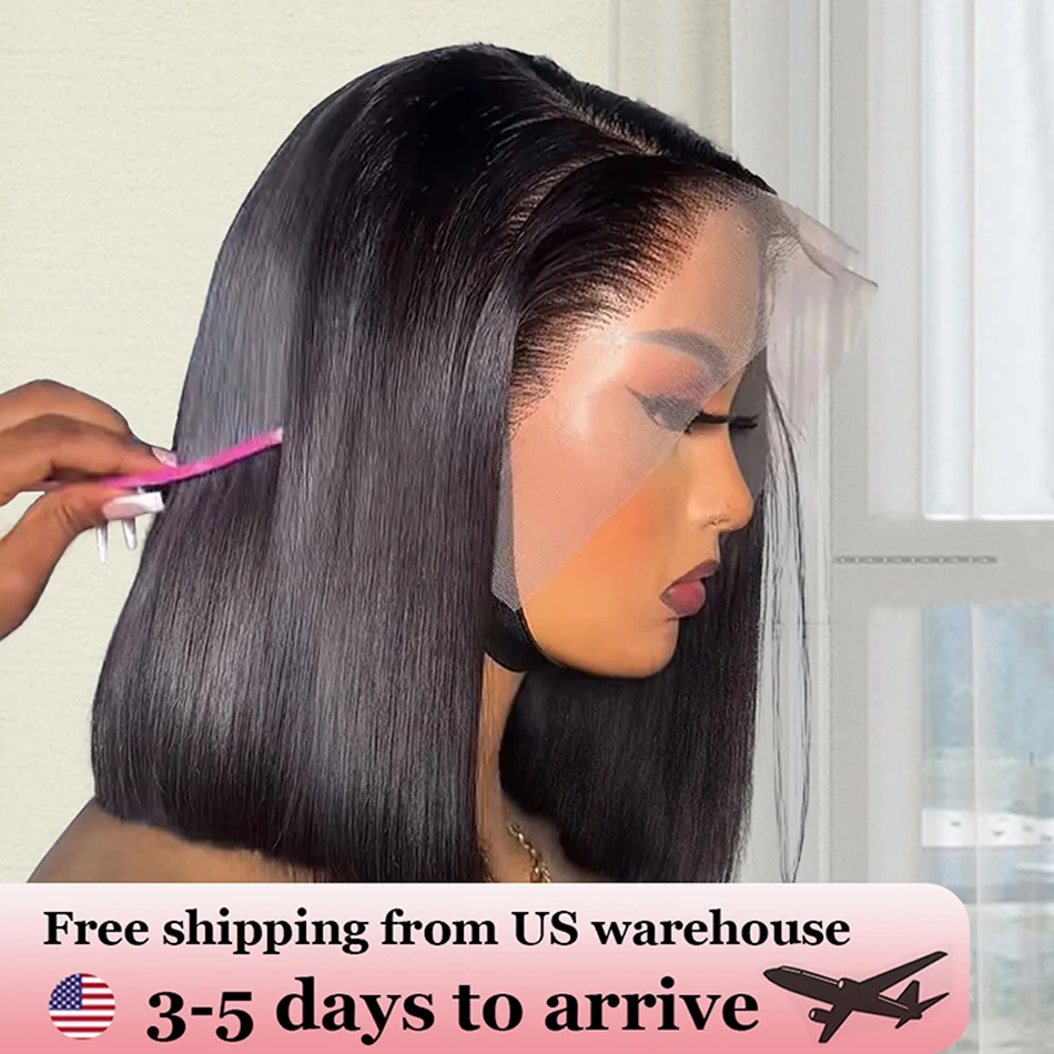 

220% Density Bone Straight Short Bob 13x4 Lace Front Wigs 4x4 Transparent Lace Frontal Wig Black Women Brazilian 100% Human Hair