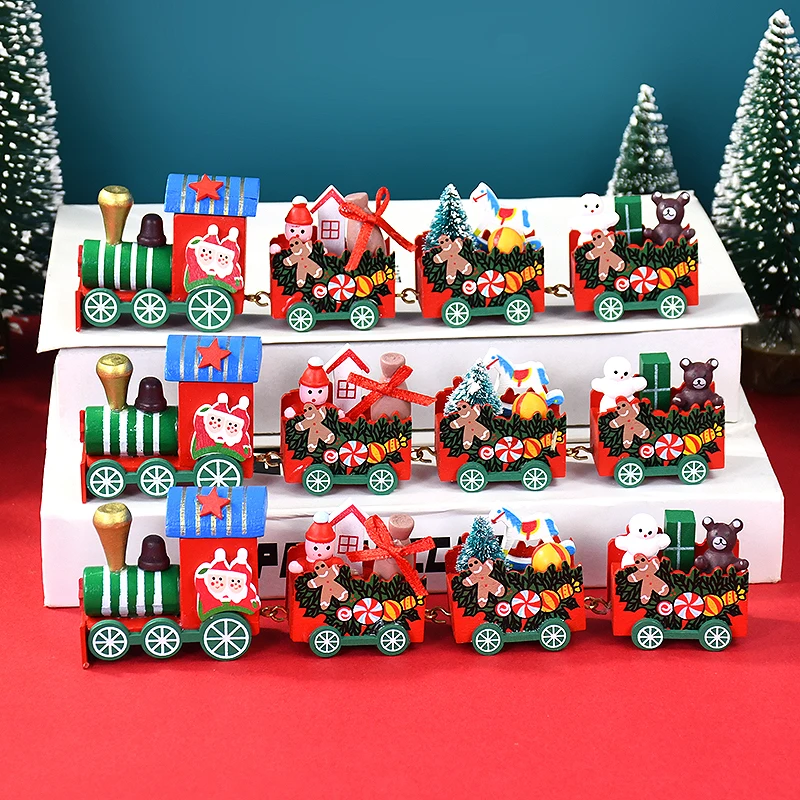 1Pc Wooden Christmas Small Train Ornaments DIY Santa Kids Toys Gift Xmas Home Decor 2025 Christmas Party Decorations Naviidad