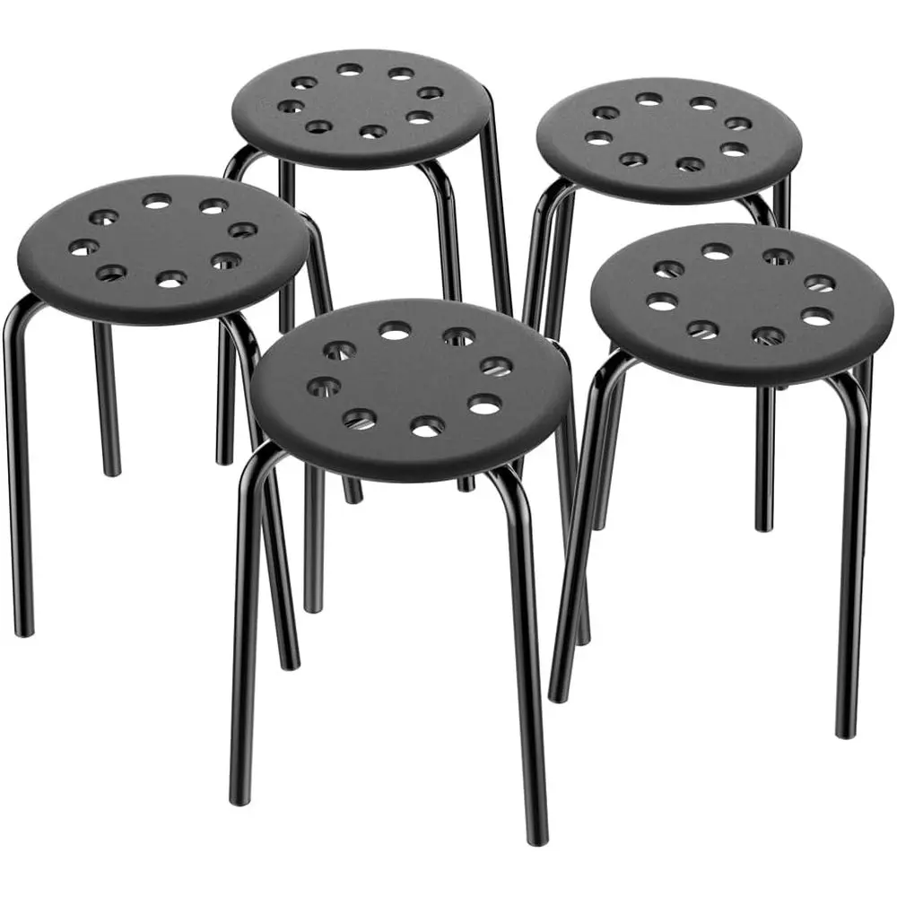 

5 Pack Commercial-Grade Stackable Plastic Stools with Metal Legs, 17.3in Tall, Black