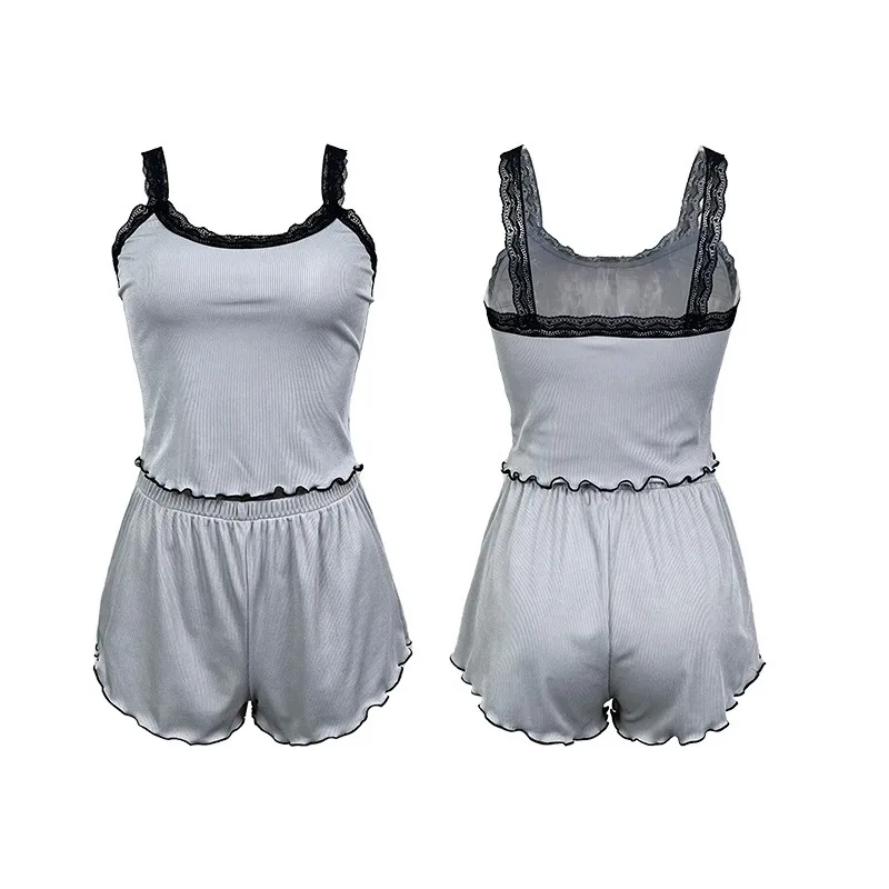 Women Pajamas Set Sexy Pajamas V-neck solid sleeveless Top+Shorts and Shorts Home Sleepwear Suit